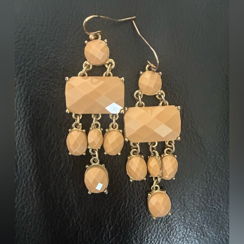 Elegant Gold and Tan Dangle Earrings